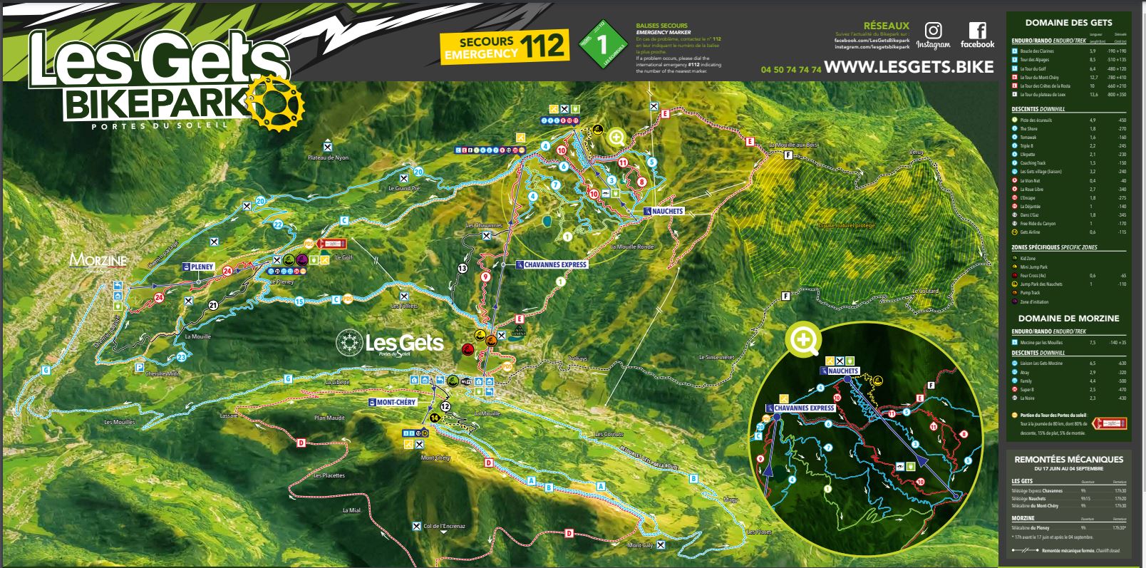carte du bike park des gets en Haute-Savoie en couleur